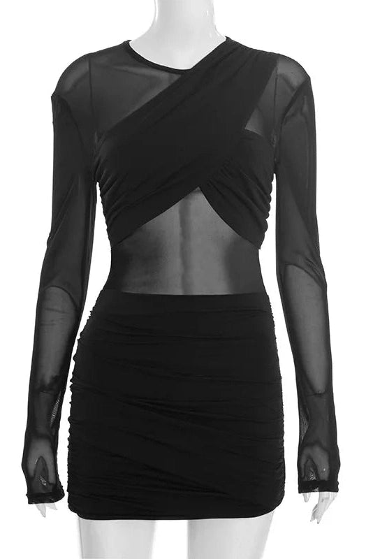 Glorol - Elegant Patchwork Slim Pleated Mini Dress