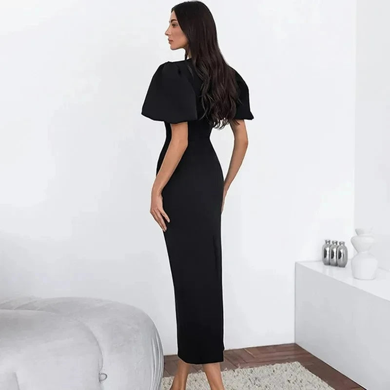 Glorol - Elegant Hollow Out Lace-Up Patchwork Maxi Dress