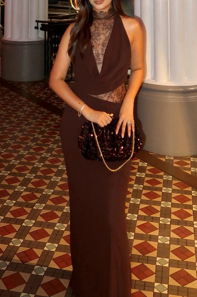 Glorol - Elegant Backless Slim Lace Maxi Dress