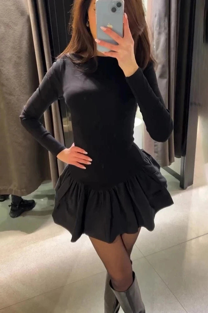 Glorol - Elegant Long Sleeve Slim Mini Dress