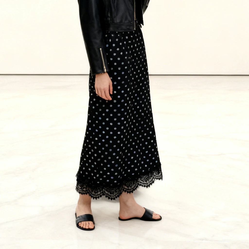 Glorol - Polka Dot Low Waist Sheer Mesh Flowy Skirt