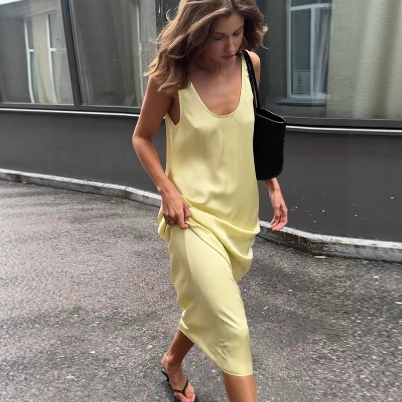Glorol - Sleeveless U Neck Loose Backless Maxi Dress