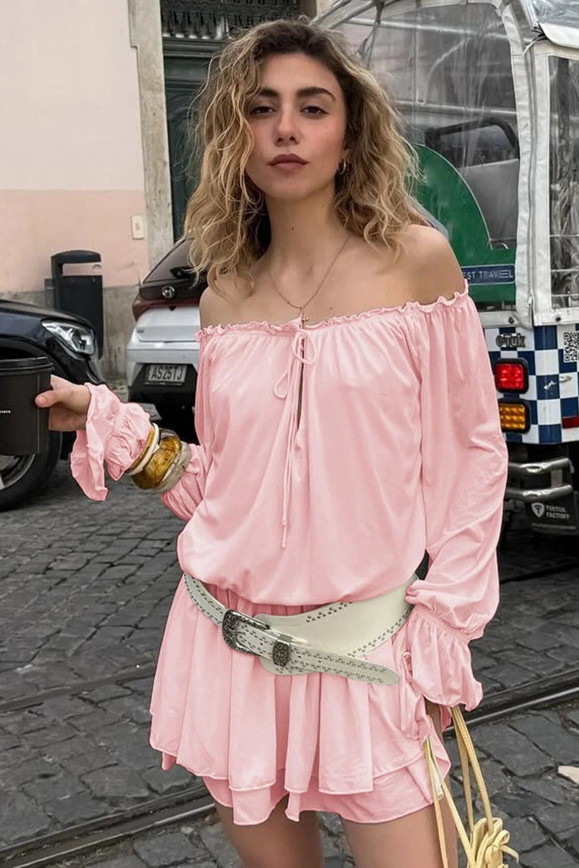 Glorol - Elegant Off-Shoulder Strapless Lantern Sleeve Mini Dress