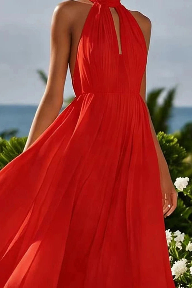 Glorol - Elegant Sleeveless Loose High Waist Pleated Maxi Dress