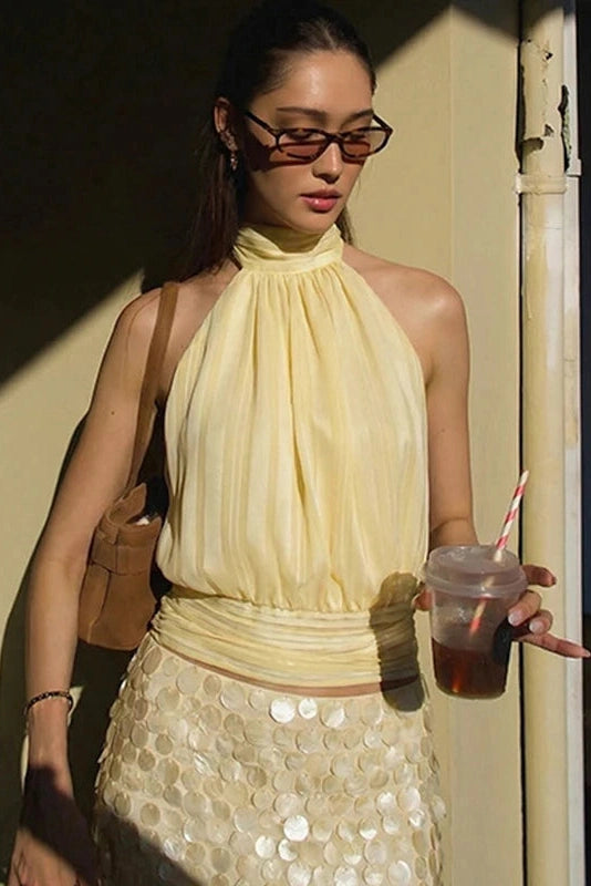 Glorol - Backless Lace-Up Loose Sleeveless Top