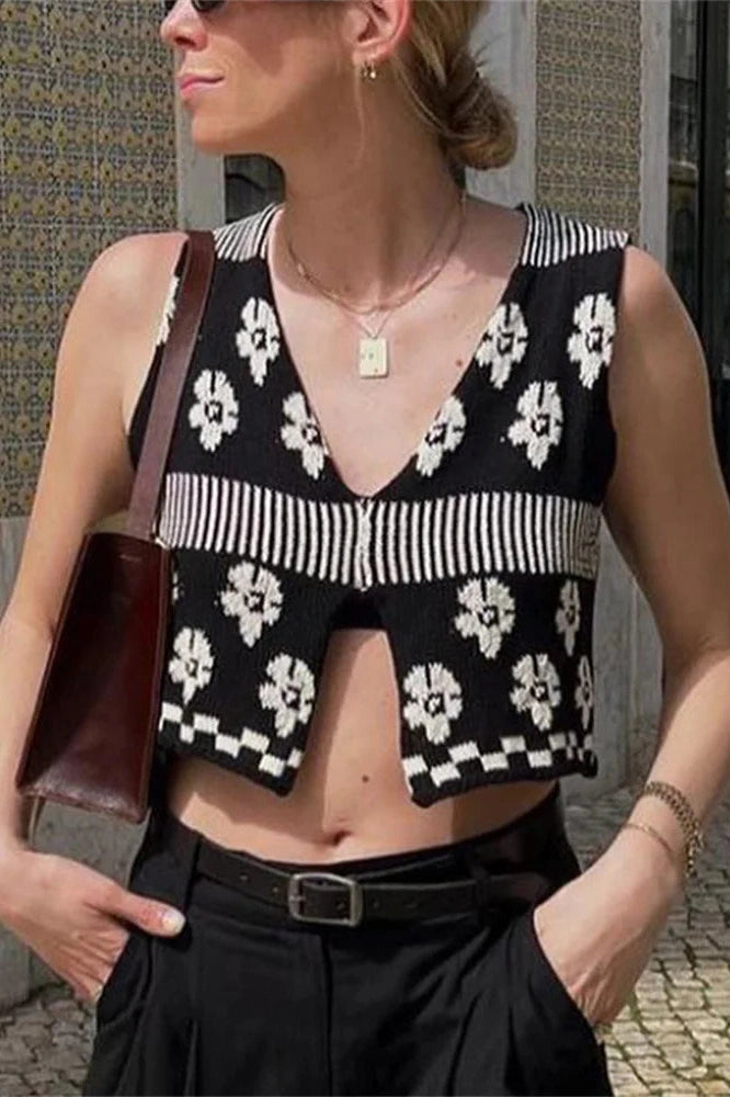 Glorol - Printed Sleeveless V-Neck Top