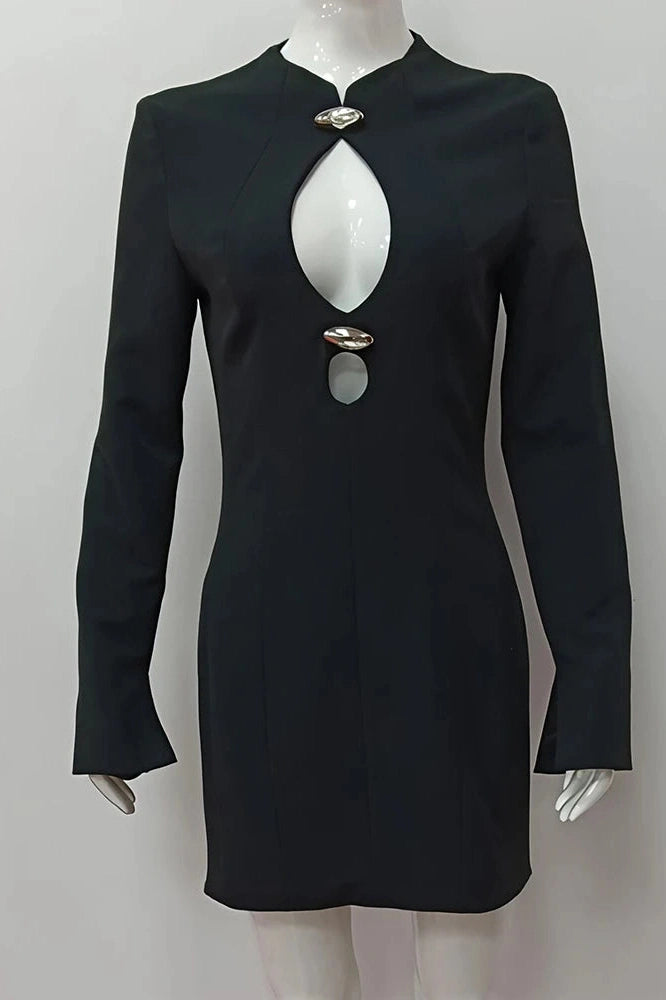 Glorol - Hollow Out Long Sleeve High Waist Mini Dress