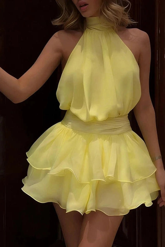 Glorol - Sleeveless Slim Lace Up Backless Mini Dress