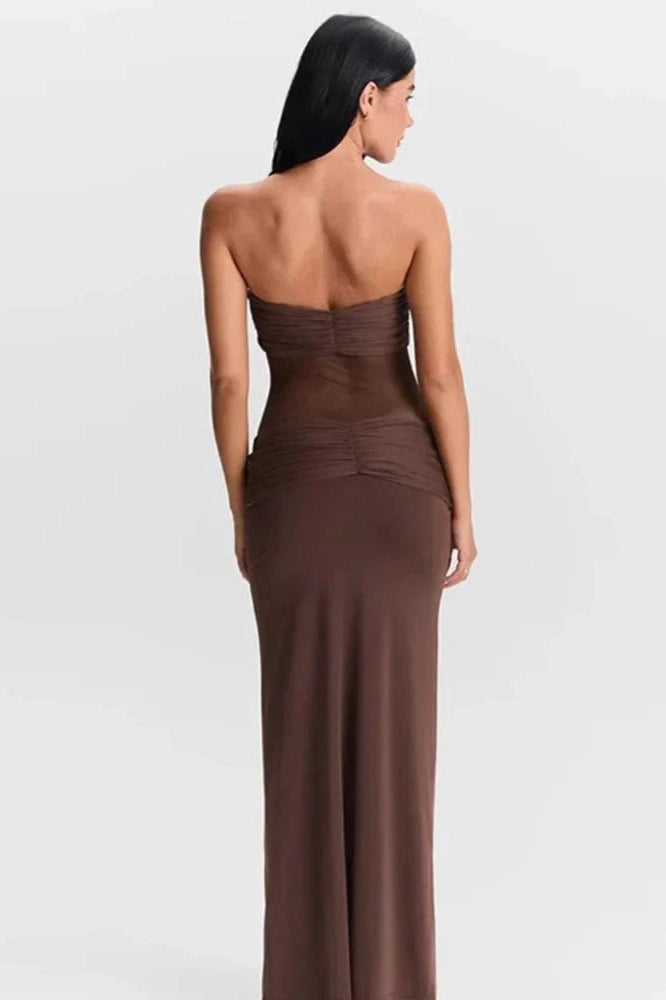 Glorol - Elegant Spaghetti Strap Backless See-Through Maxi Dress