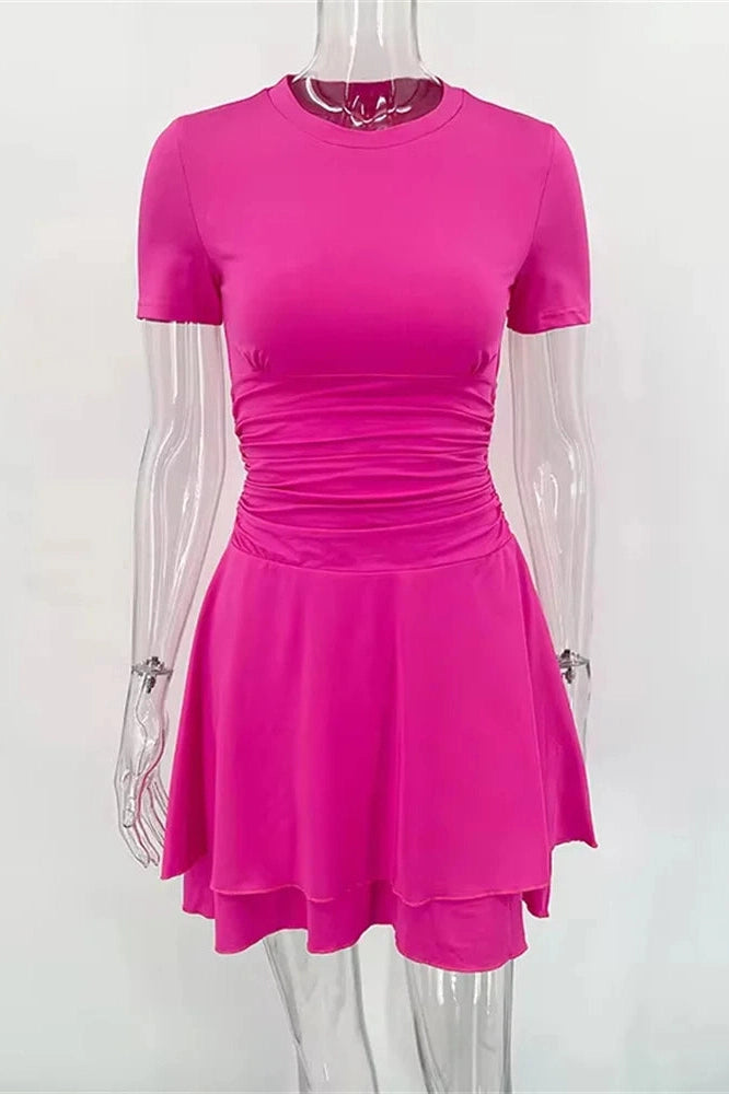 Glorol - Short Sleeves Slim Fit Mini Dress