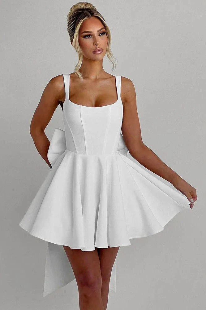 Glorol - Backless Spaghetti Strap Sleeveless High Waist A-Line Mini Dress