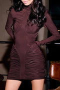 Glorol - Elegant Printed Slim High Waist Long Sleeve Mini Dress