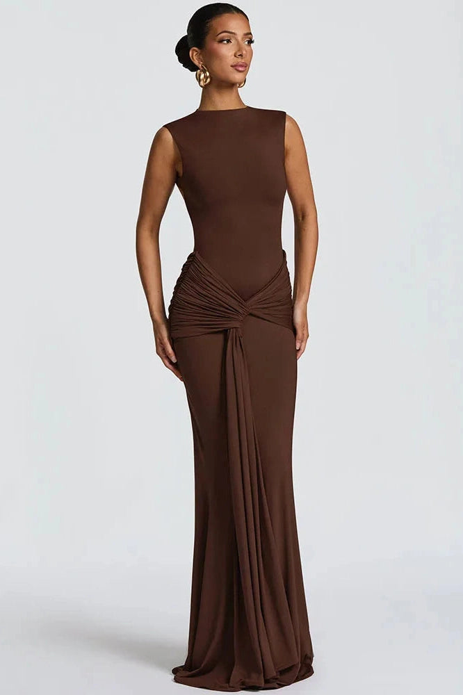 Glorol - Backless O Neck Sleeveless High Waist Maxi Dress