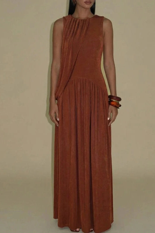 Glorol - Hollow Out Sleeveless O-Neck Irregular Maxi Dress