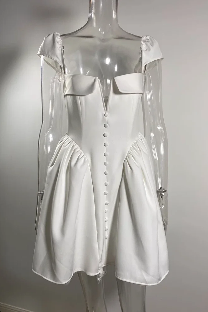 Glorol - Backless Square Collar Short Sleeve A-line Mini Dress