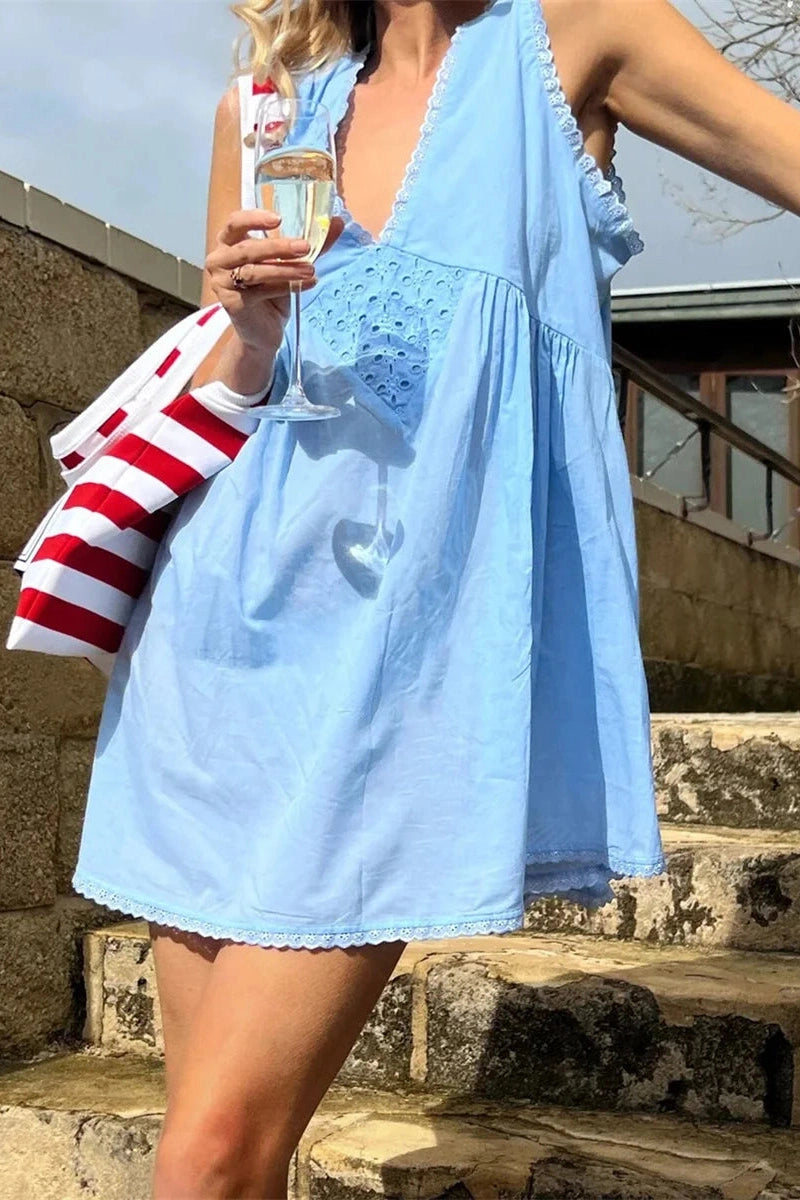 Glorol - Sleeveless Deep V-Neck Mini Dress