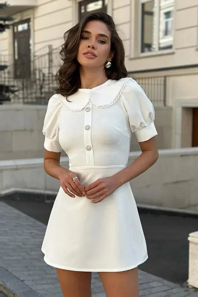 Glorol - Elegant Slim Lace Short Sleeve Mini Dress