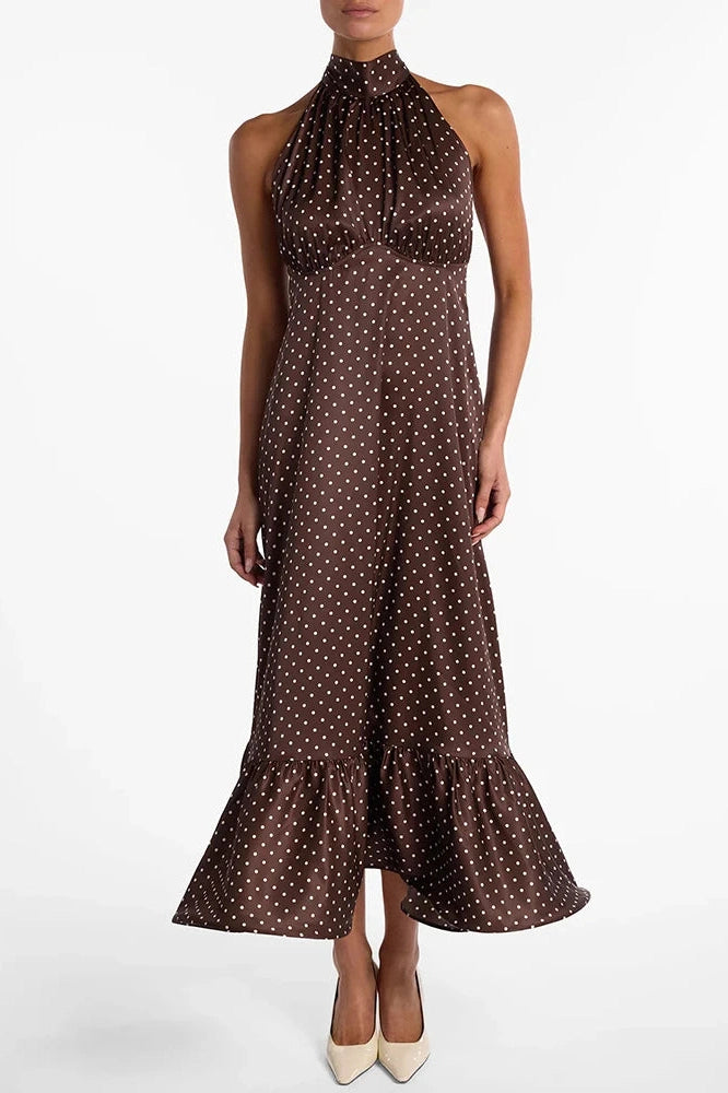 Glorol - Polka Dot Sleeveless Backless High Waist Maxi Dress