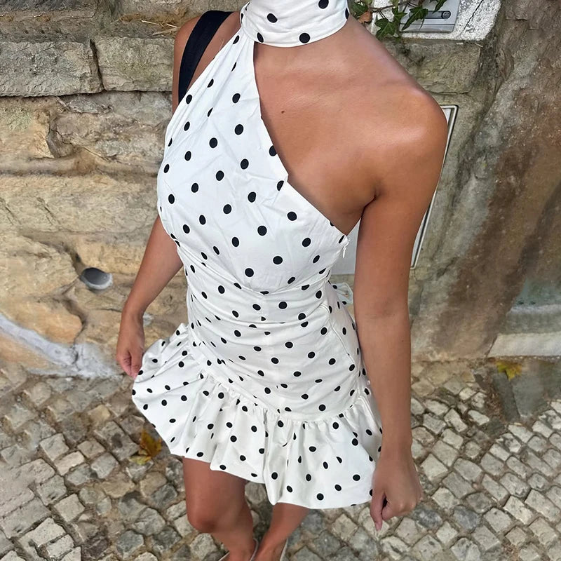 Glorol - One Shoulder Backless Lace-Up Slim Mini Dress