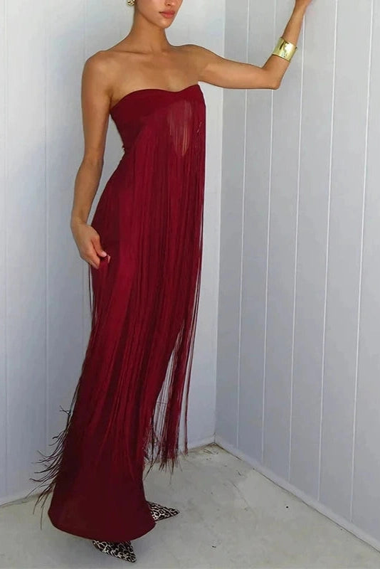 Glorol - Hollow Out Off Shoulder Fit Sleeveless High Waist Maxi Dress