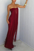 Glorol - Hollow Out Off Shoulder Fit Sleeveless High Waist Maxi Dress