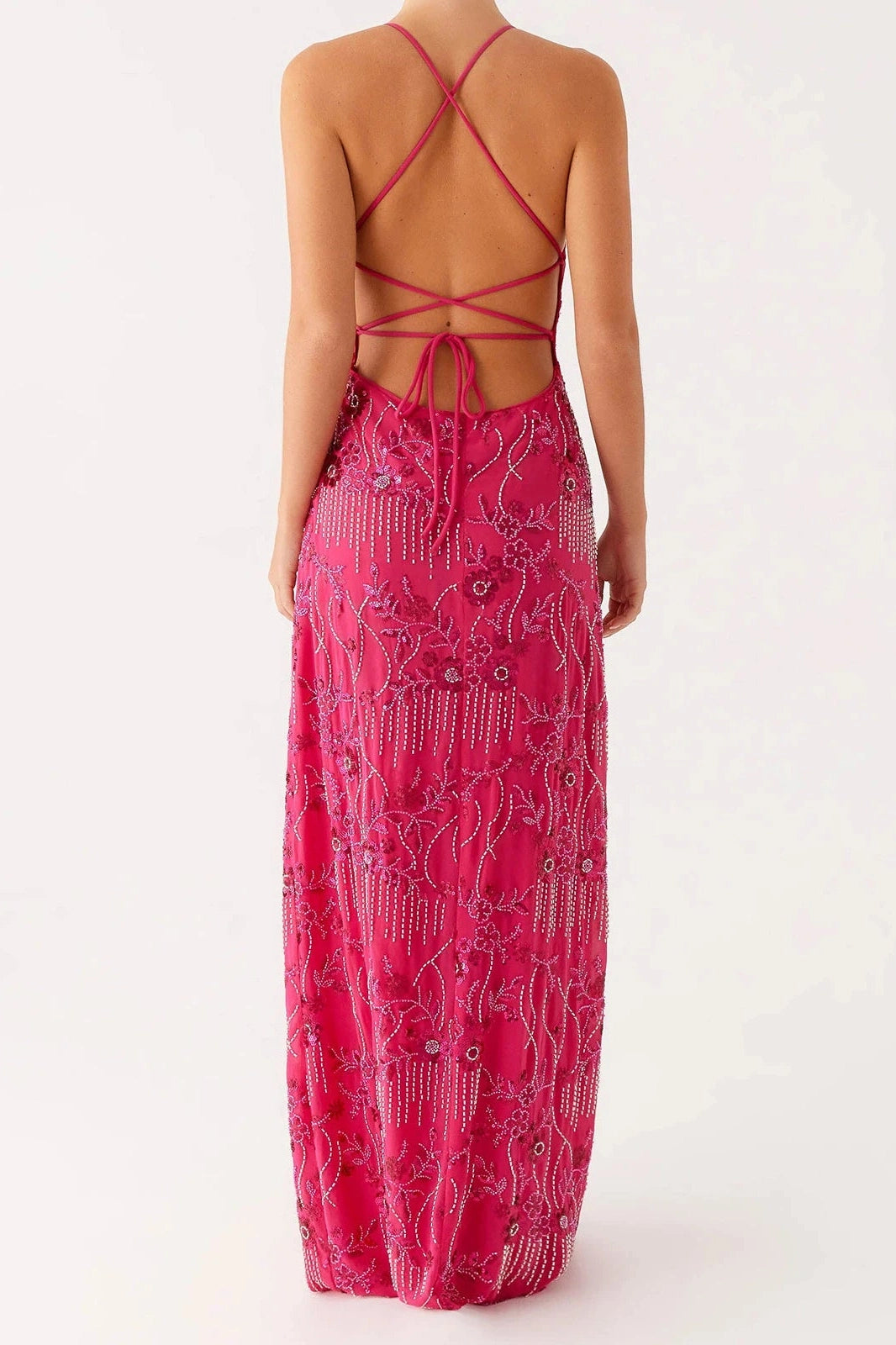 Glorol - Sleeveless Backless Spaghetti Strap Maxi Dress