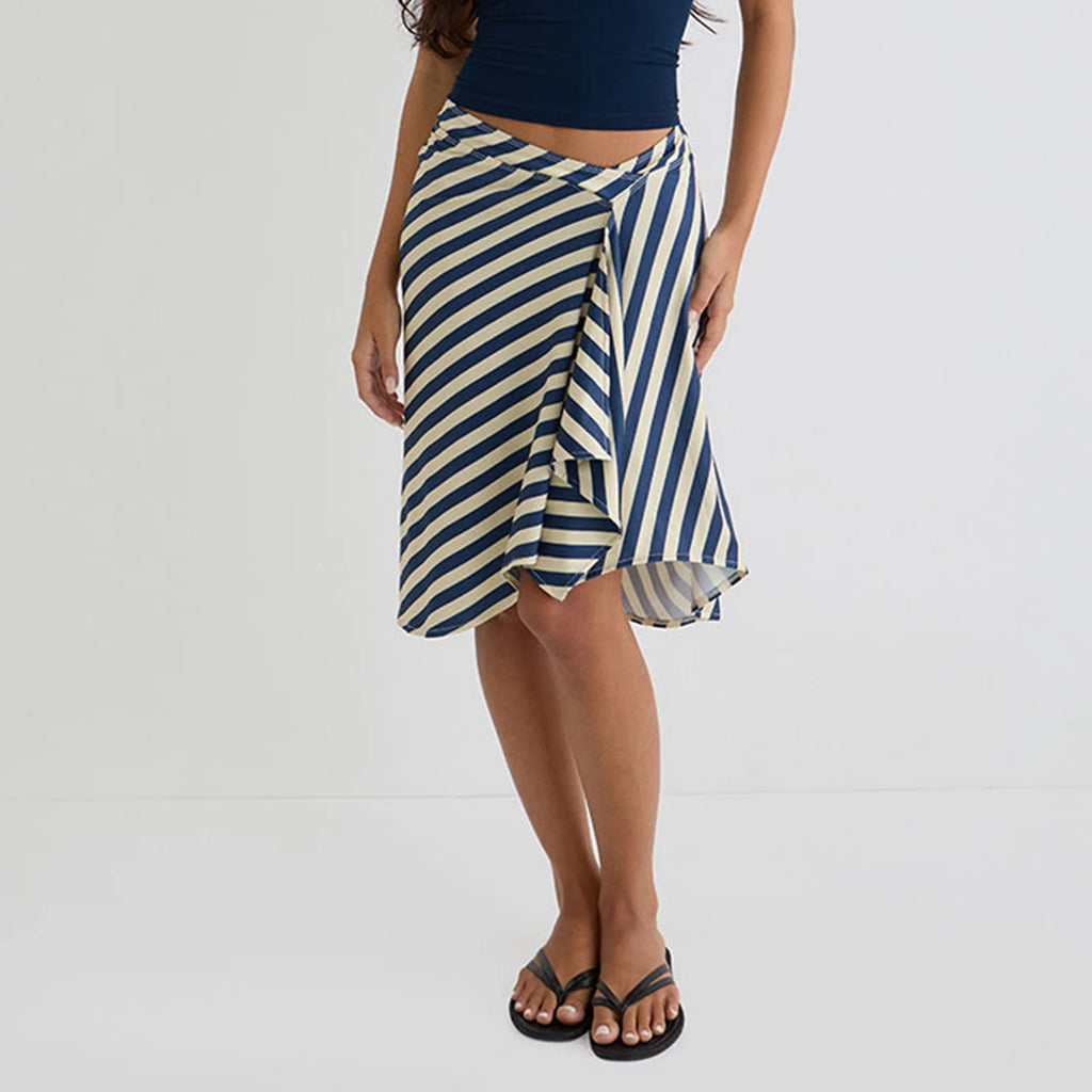 Glorol - Elegant Stripe Plaid Print A-Line Skirt