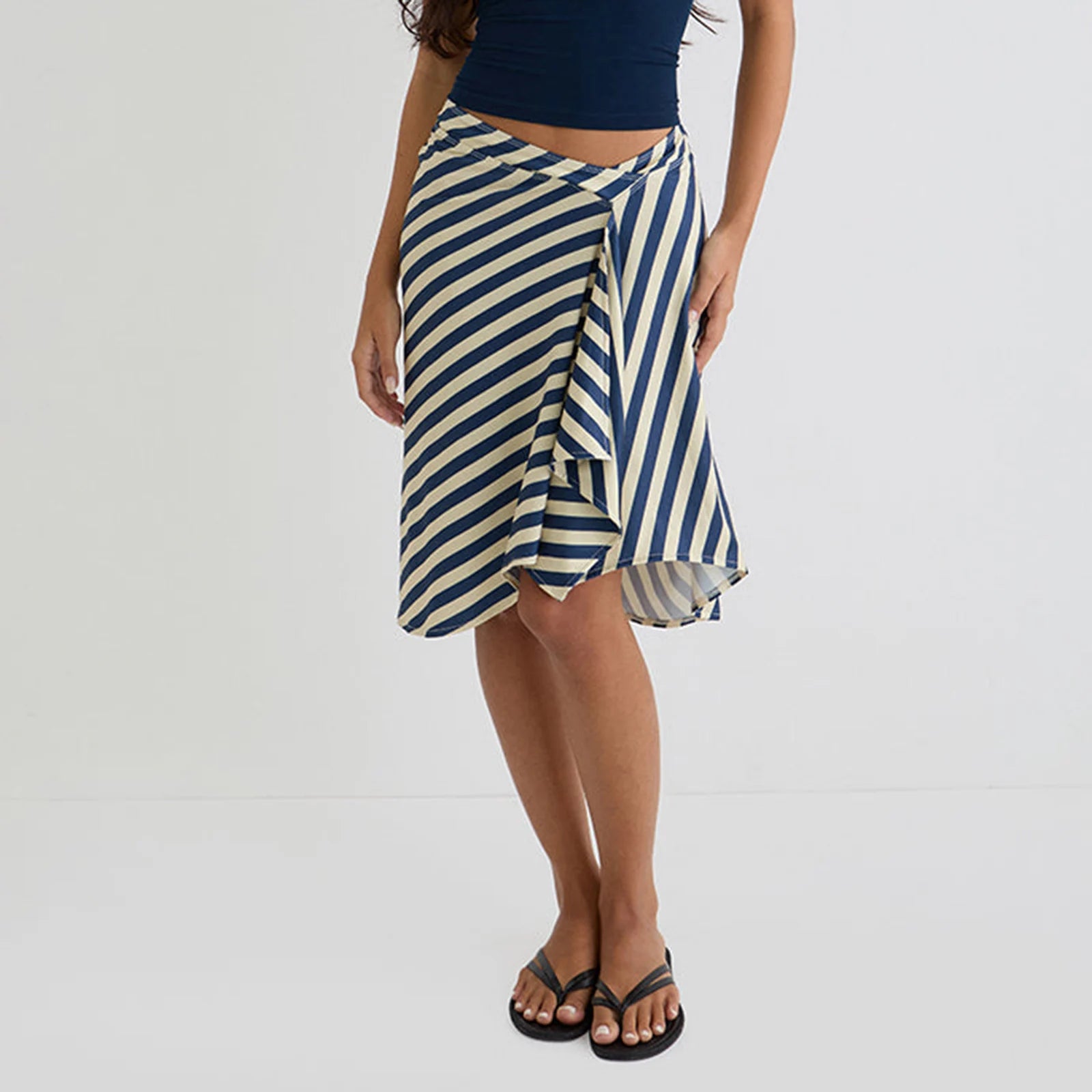 Glorol - Elegant Stripe Plaid Print A-Line Skirt