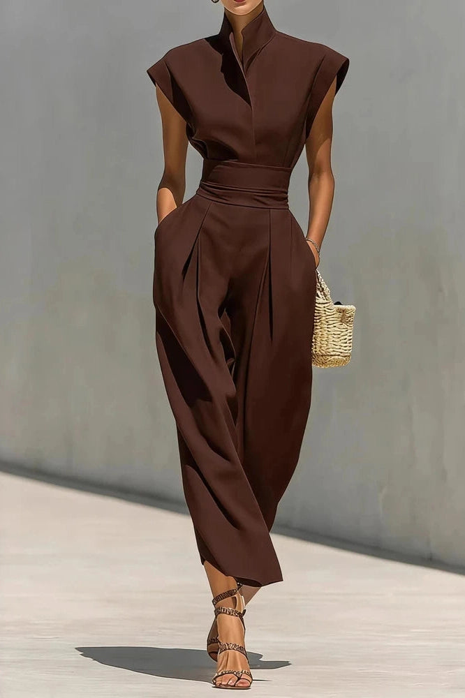 Glorol - Elegant High Waist Slim Pleated Sleeveless Midi Dress