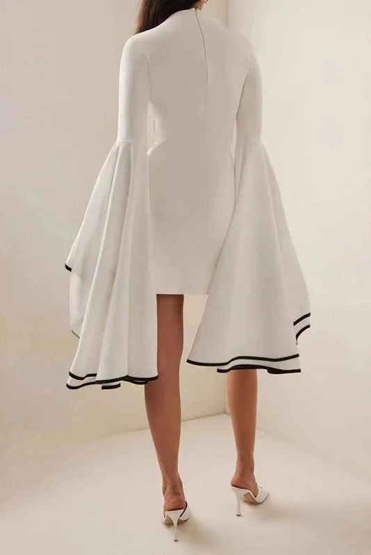 Glorol - Elegant Patchwork High Waist Slim Long Sleeve Mini Dress