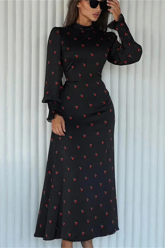 Glorol - Printed Long Sleeve Patchwork Maxi Dress
