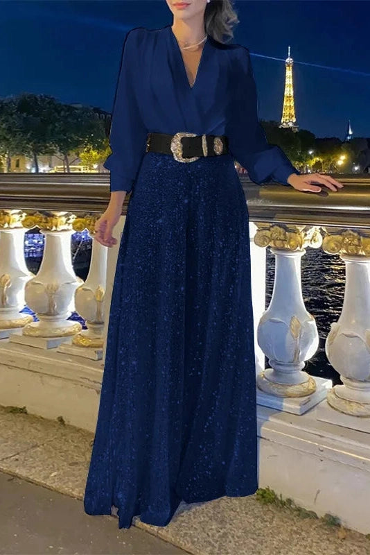 Glorol - Elegant Loose V Neck Maxi Dress