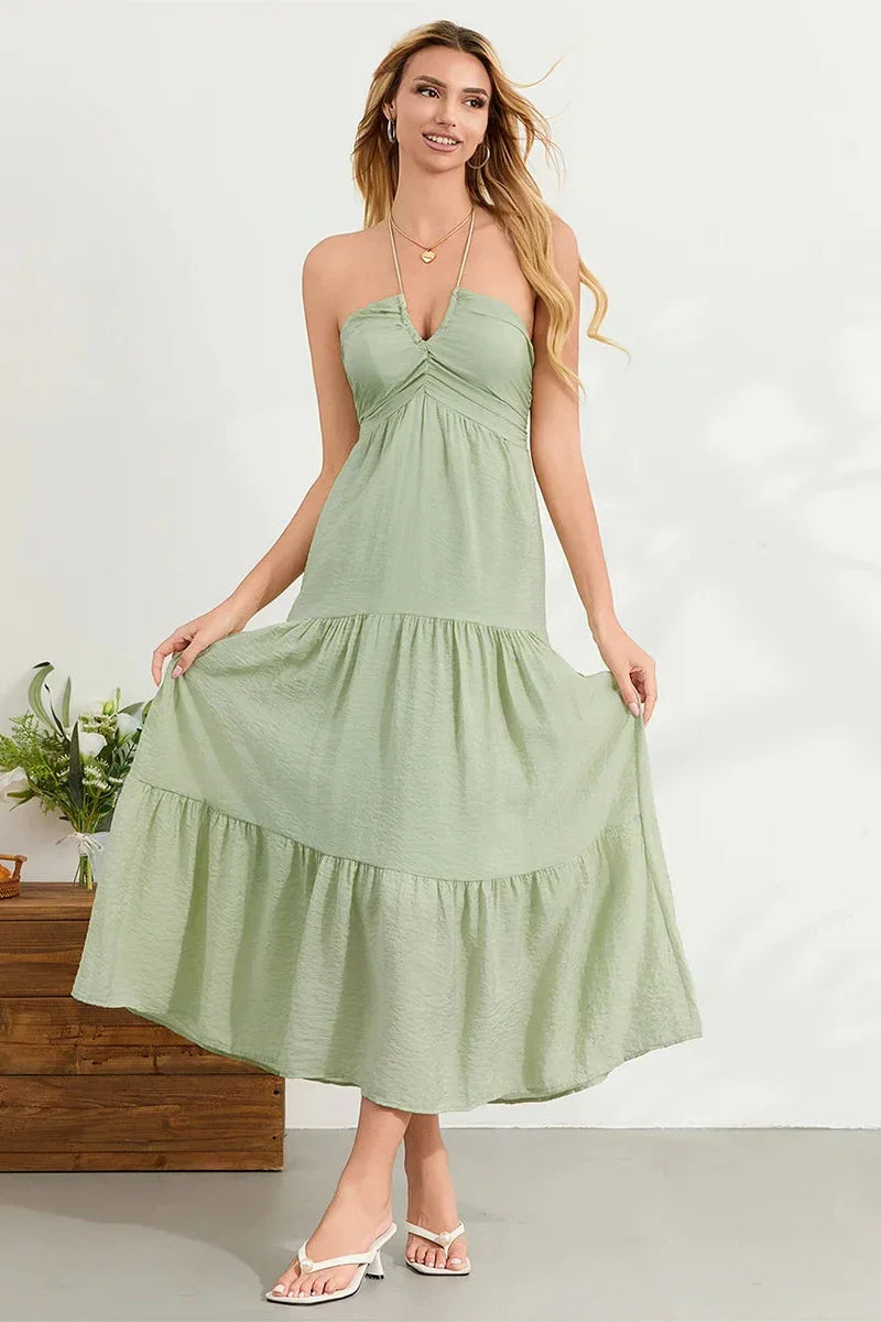 Tie-Up Sleeveless Backless A-Line Maxi Dress