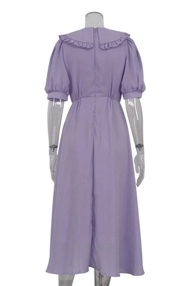 Glorol - Pleated Slim Short Sleeve High Waist Patchwork Midi Dress