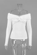 Glorol - Off-Shoulder Pleated Slim Patchwork Backless Top