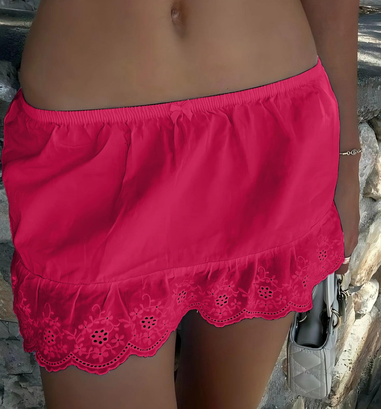 Glorol - Floral Eyelet Hem Skirt