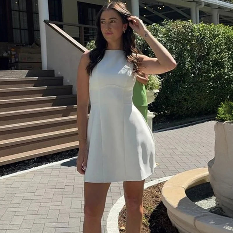 Glorol - Elegant Sleeveless Backless High Waist Mini Dress