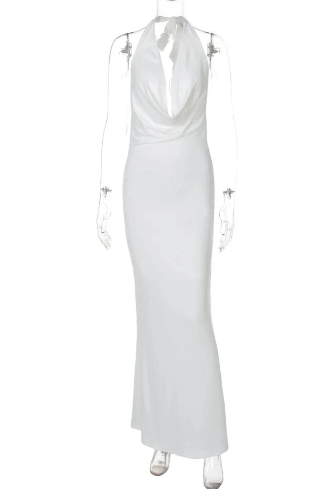 Glorol - Deep V-Neck Lace-Up Sleeveless Backless Maxi Dress