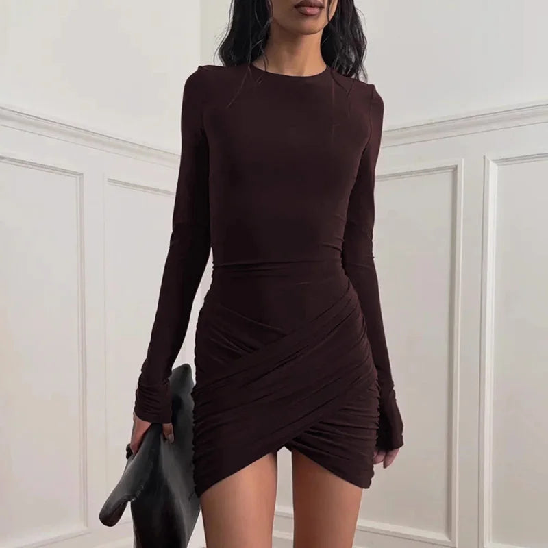 Glorol - Elegant Patchwork Long Sleeve Mini Dress