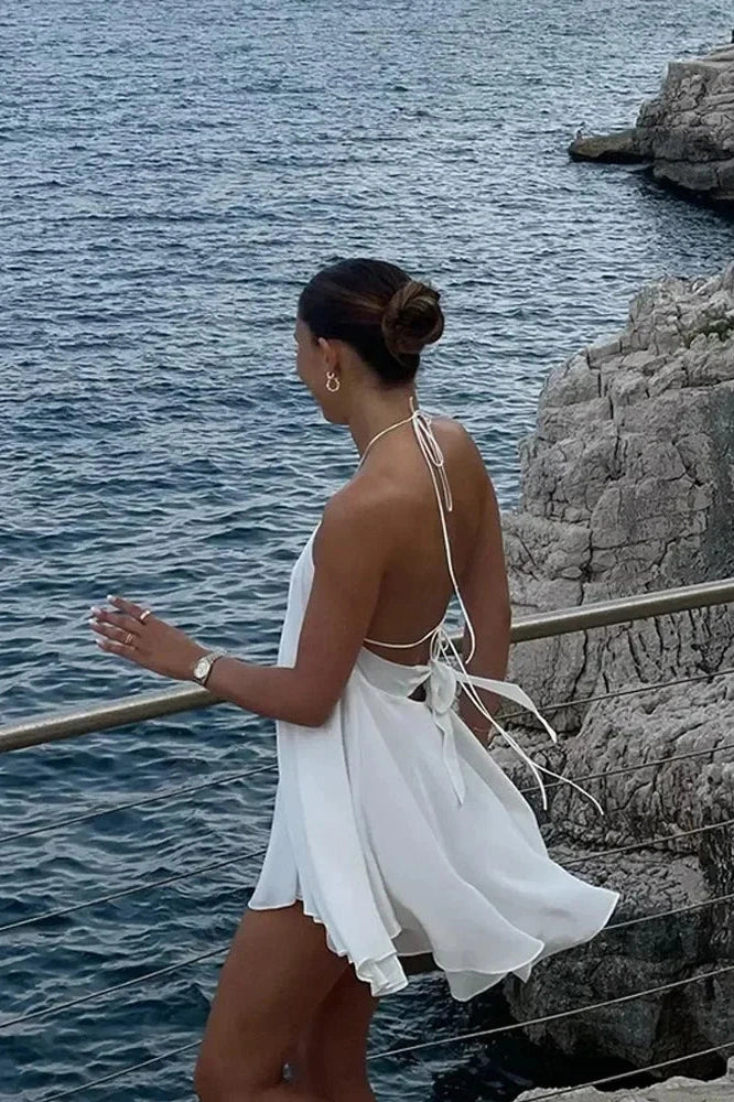 Notiglo - Hollow Out Off Shoulder Sleeveless Backless Mini Dress