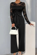 Glorol - Lace Hollow O-neck Patchwork High-waisted Jumpsuit