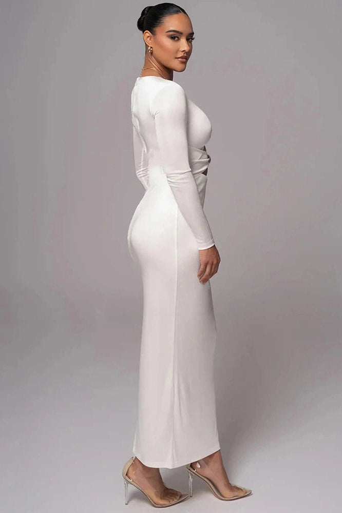 Glorol - Long Sleeve V Neck Back Split Bodycon Maxi Dress