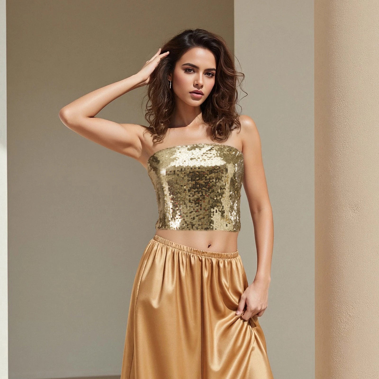 Glorol - Sleeveless Strapless Slim Fit Top