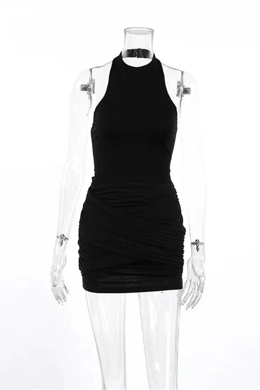 Glorol - Pleated Patchwork Sleeveless Mini Dress