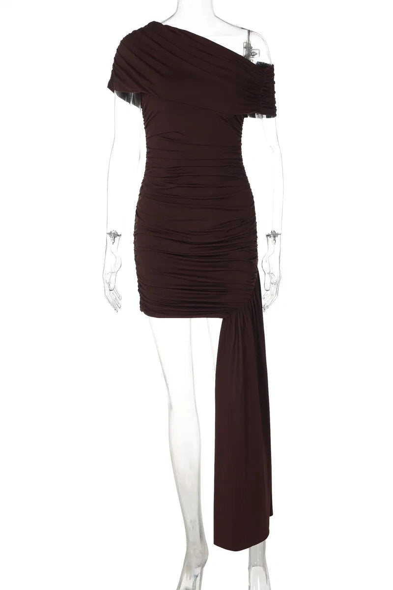 Glorol - Elegant Slim Short-Sleeved High-Waisted Mini Dress