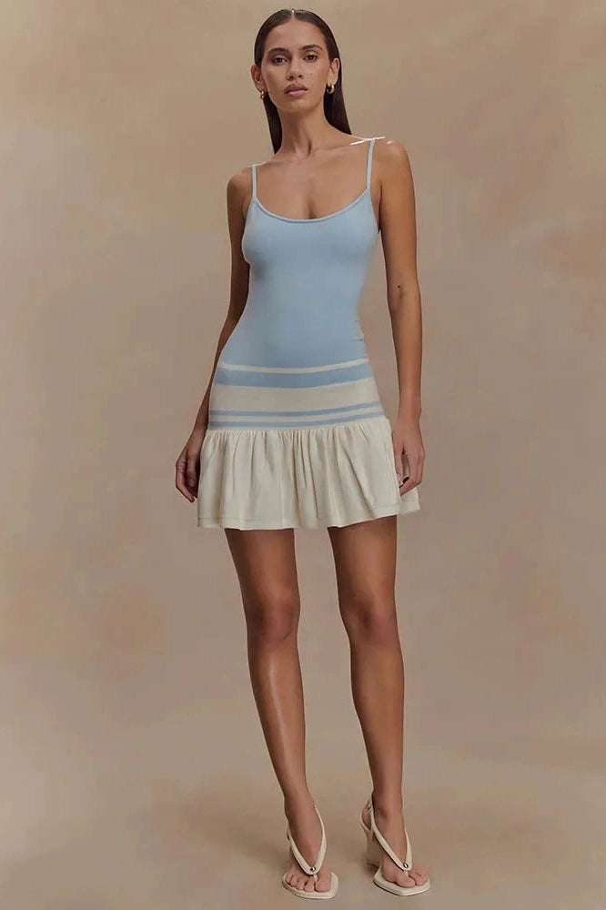 Glorol - Patchwork Spaghetti Strap Sleeveless Backless Mini Dress