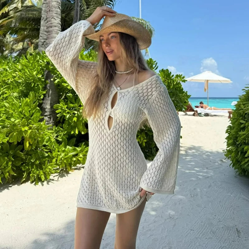 Glorol - Hollow Out Long Sleeve Backless Mini Dress