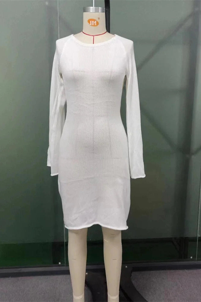 Glorol - Backless Lace-Up Long Sleeve High Waist Mini Dress