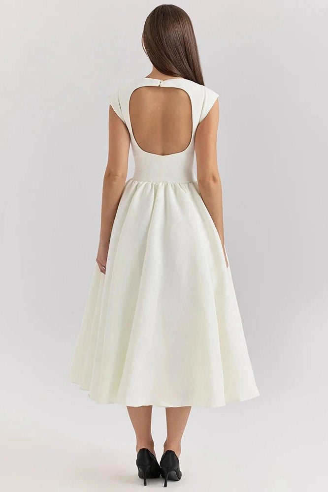 Glorol - Hollow Out Backless Sleeveless High Waist Pleated A-line Midi Dress
