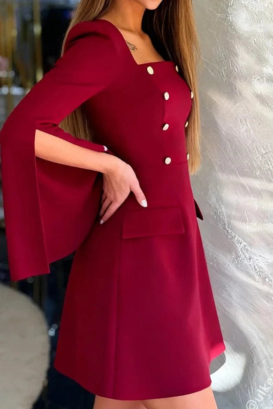 Glorol - Elegant Square Collar A-Line High Waist Mini Dress
